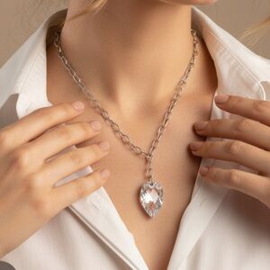 Elle Crystal pendant sterling silver necklace NWOT